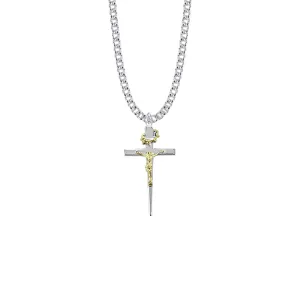 1-3/8 Inch Sterling Silver Two-Tone Crown of Thorns Crucifix Necklace