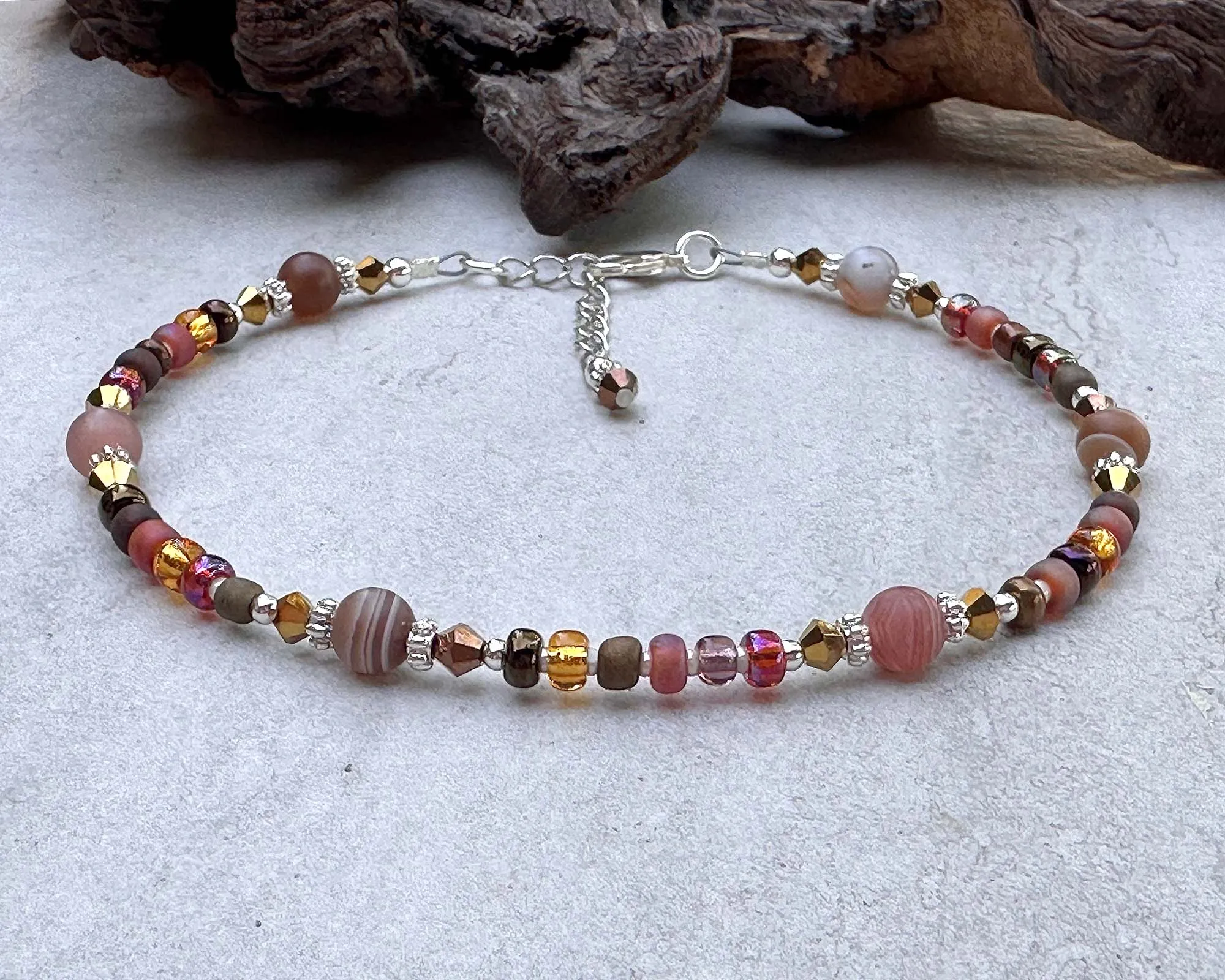 10" Chestnut Agate Gemstone Beaded Anklet