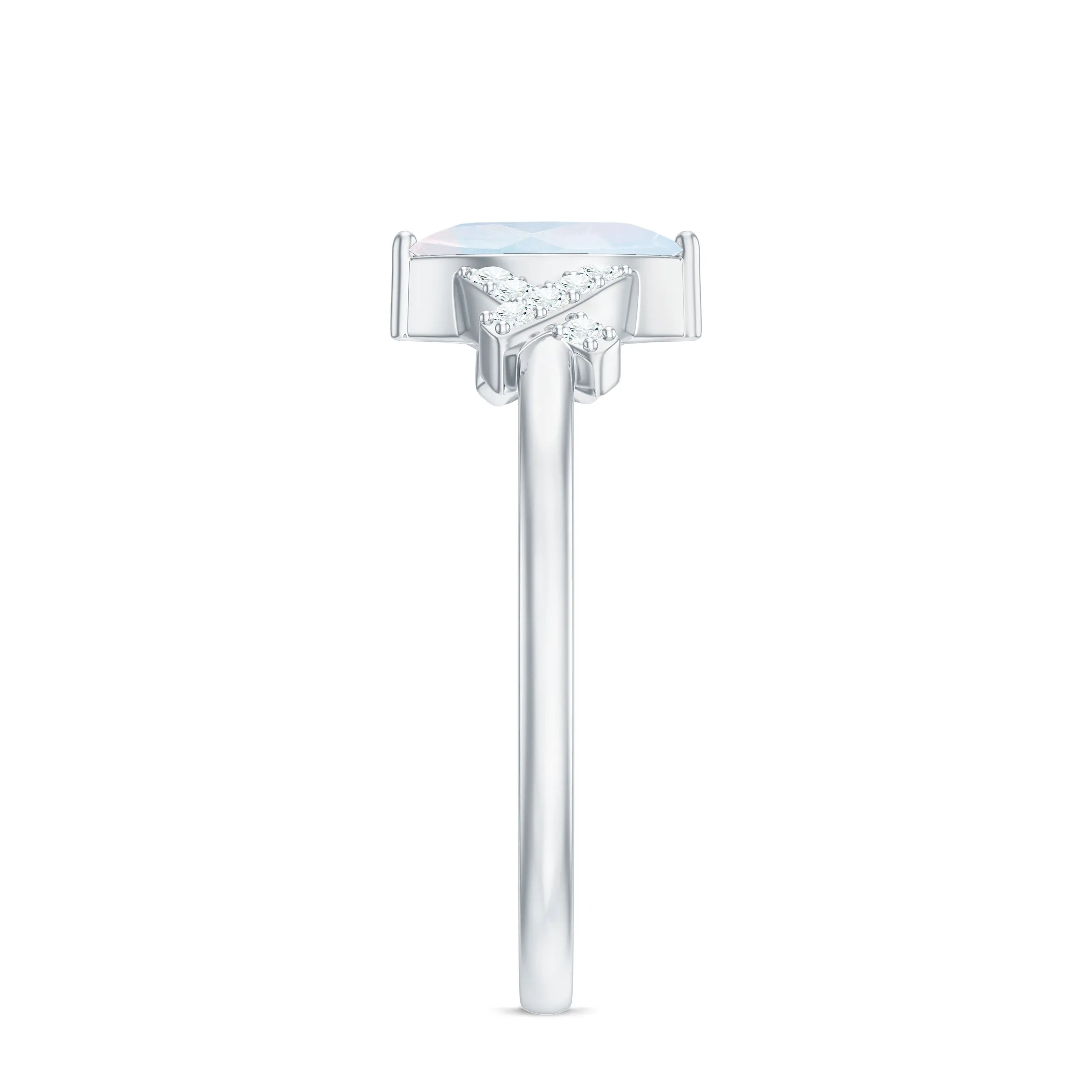1/2 CT Marquise Cut Moonstone and Diamond Minimal Ring