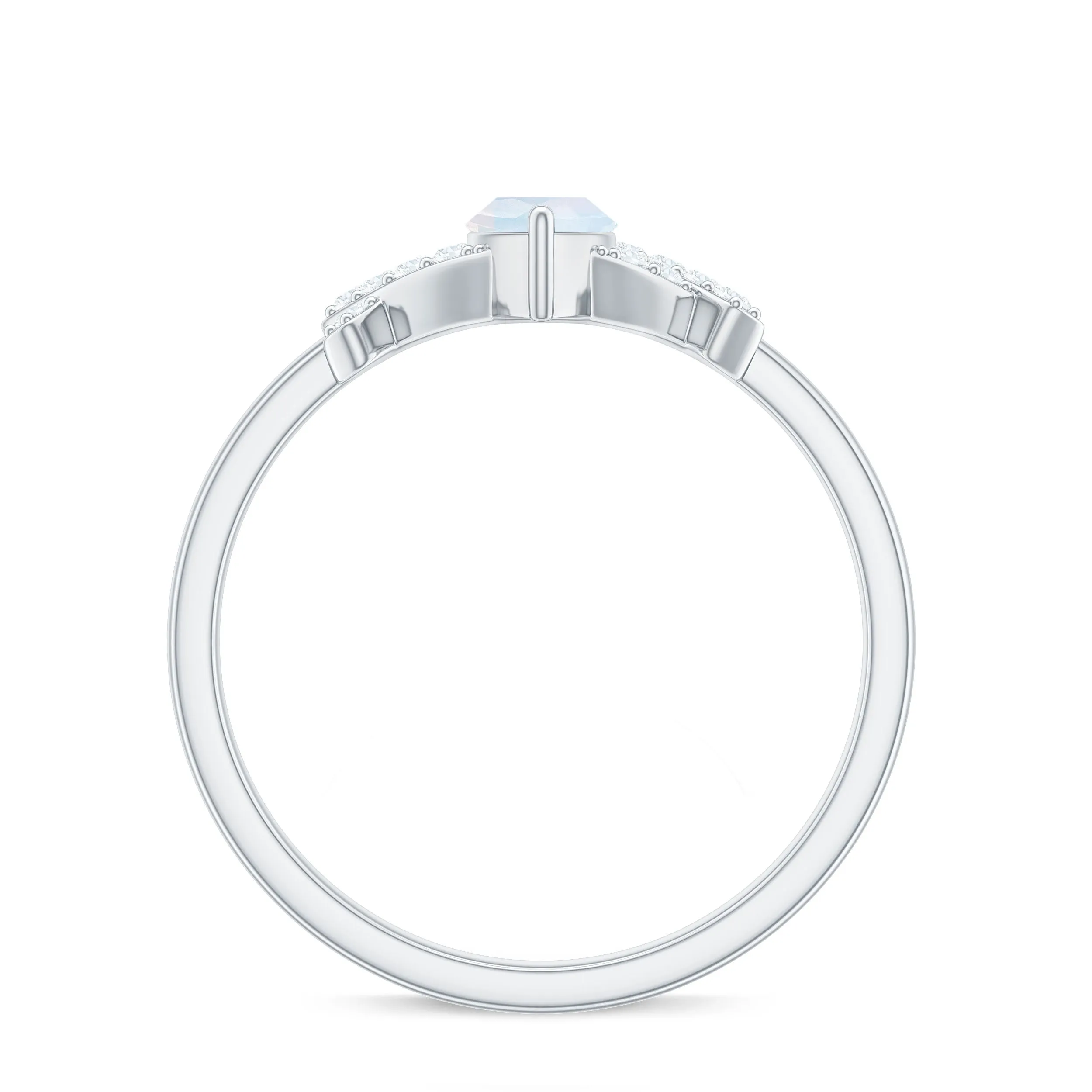 1/2 CT Marquise Cut Moonstone and Diamond Minimal Ring