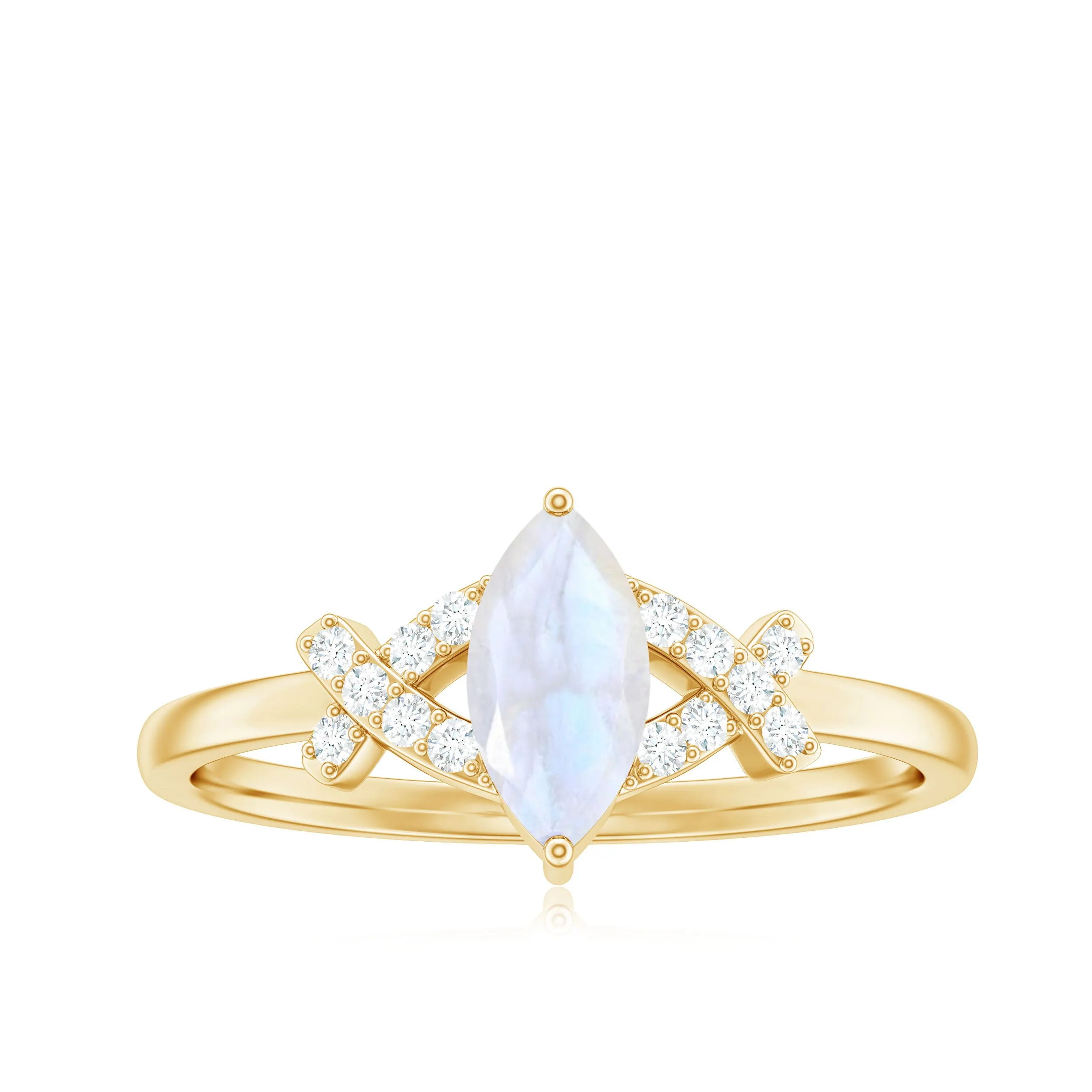 1/2 CT Marquise Cut Moonstone and Diamond Minimal Ring
