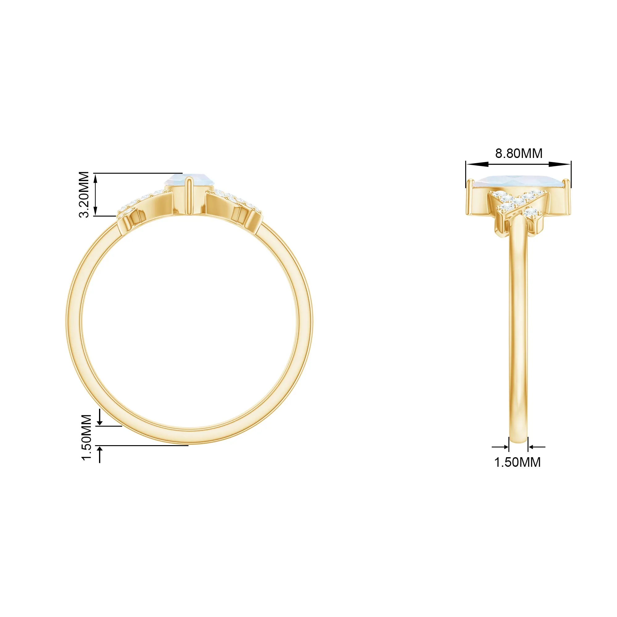 1/2 CT Marquise Cut Moonstone and Diamond Minimal Ring