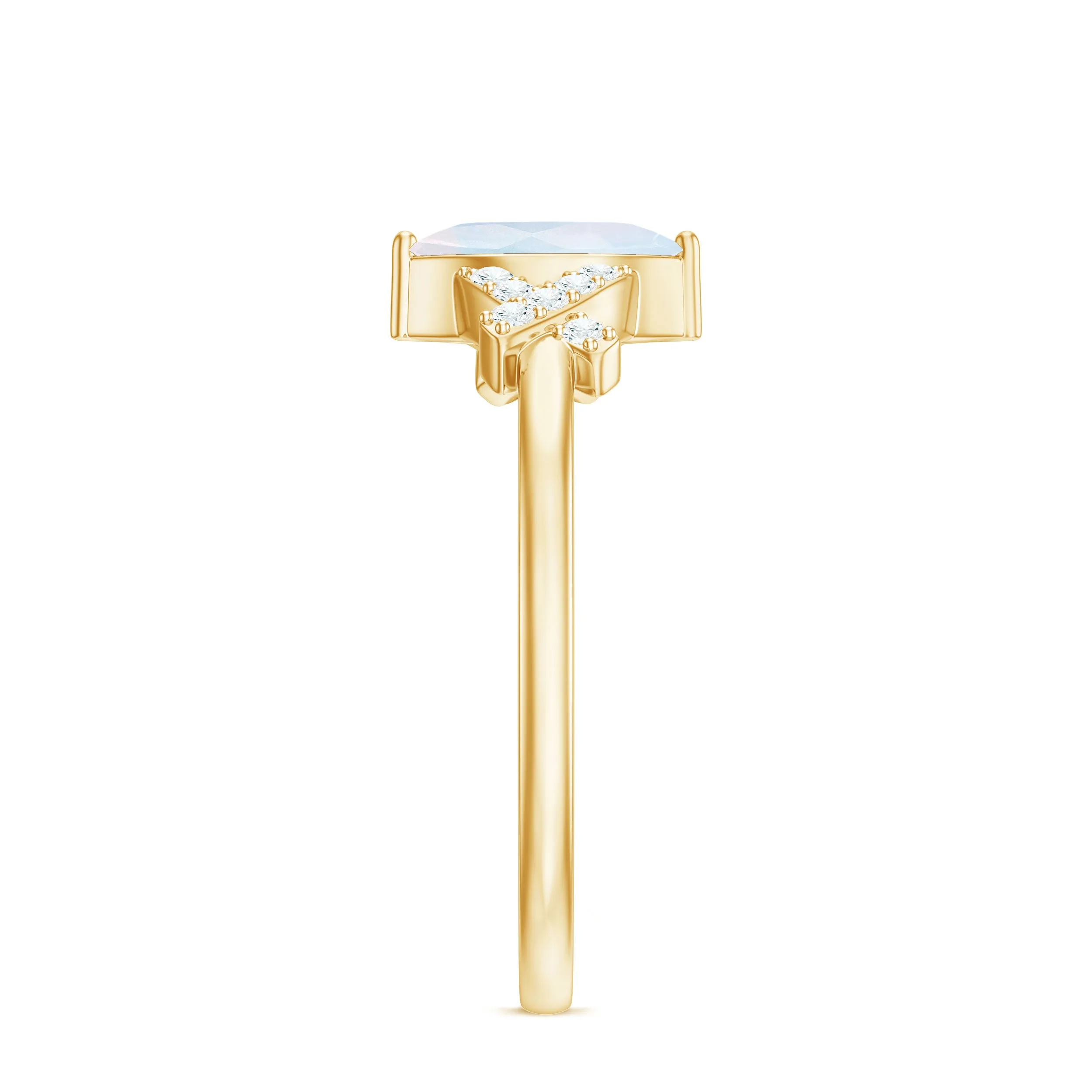 1/2 CT Marquise Cut Moonstone and Diamond Minimal Ring