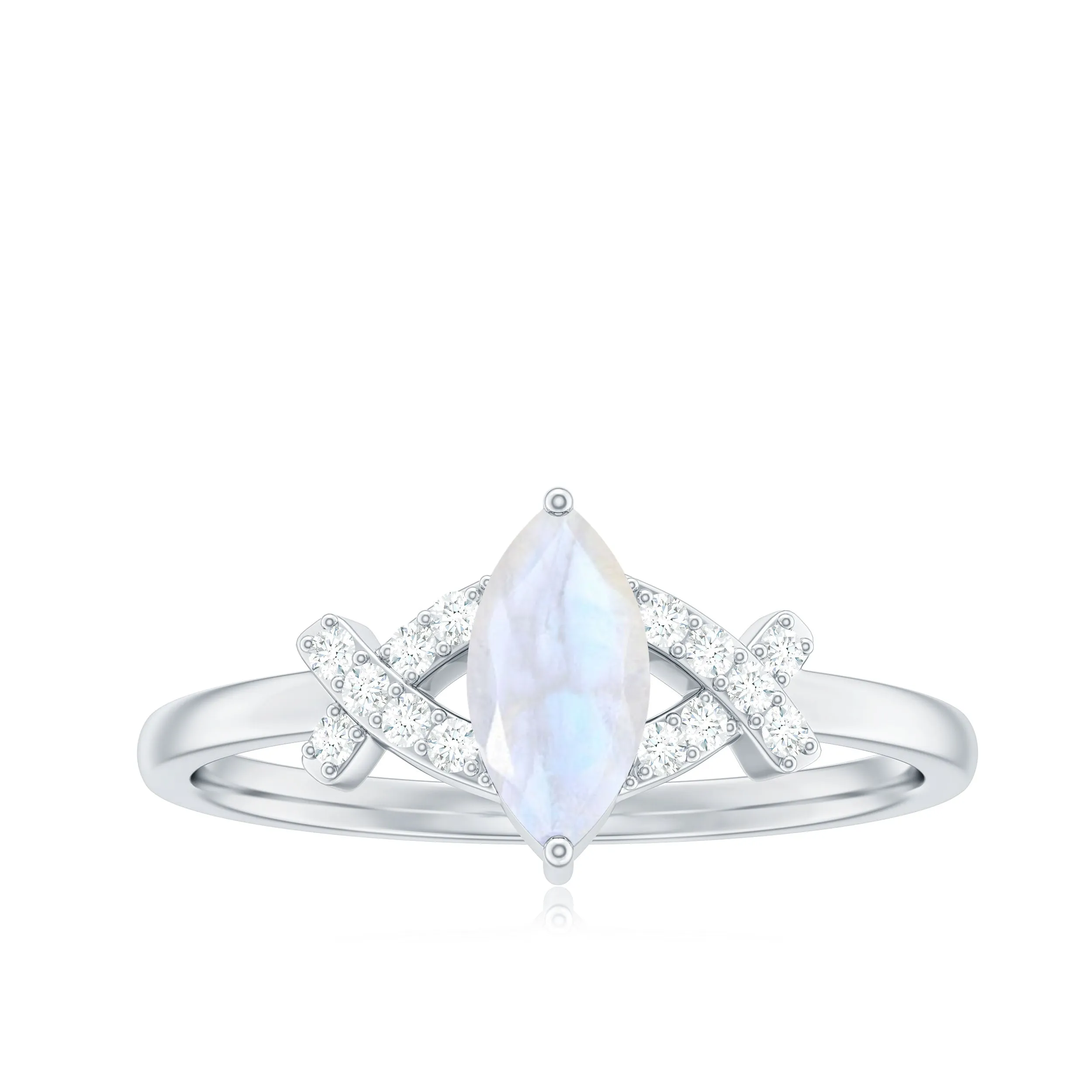 1/2 CT Marquise Cut Moonstone and Diamond Minimal Ring