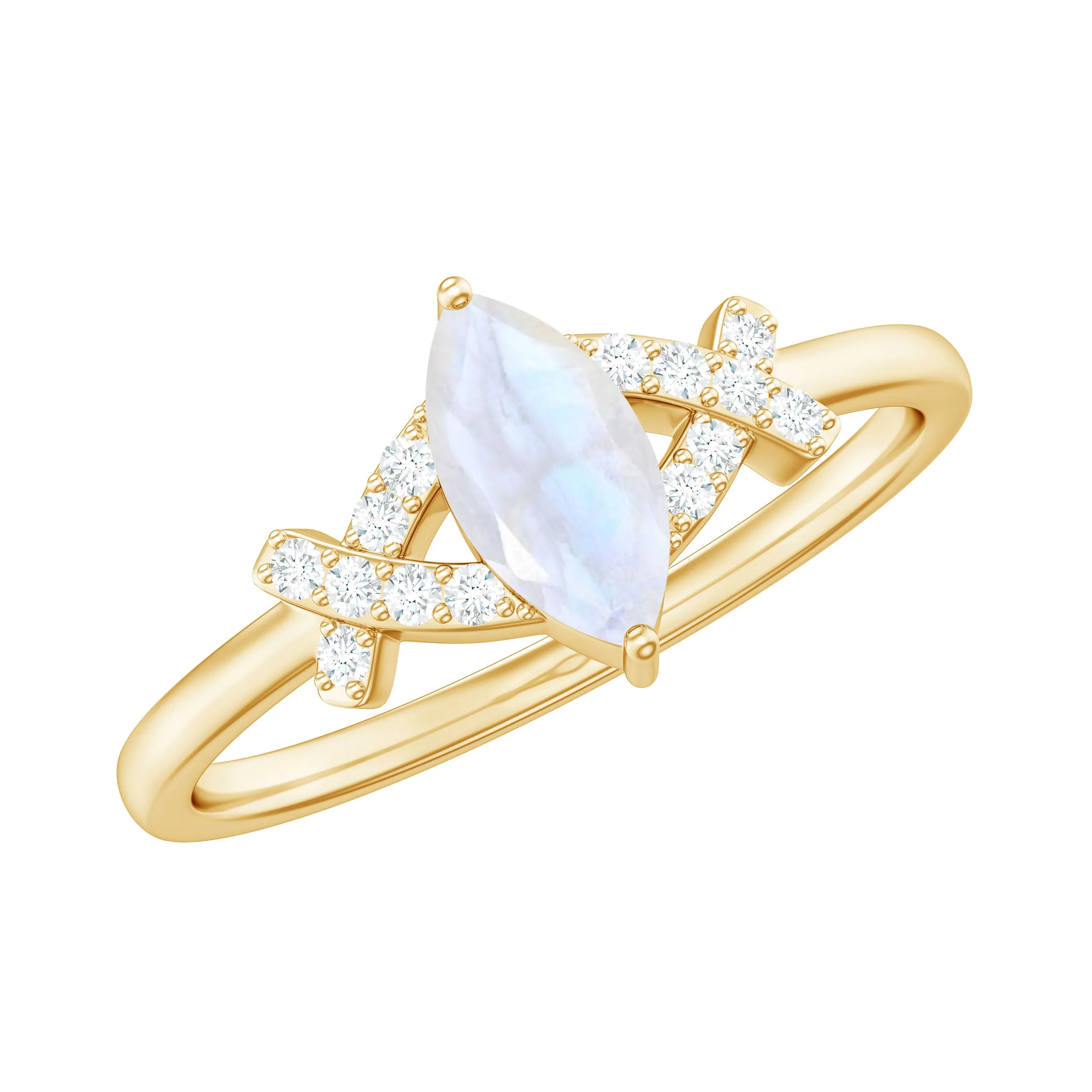 1/2 CT Marquise Cut Moonstone and Diamond Minimal Ring