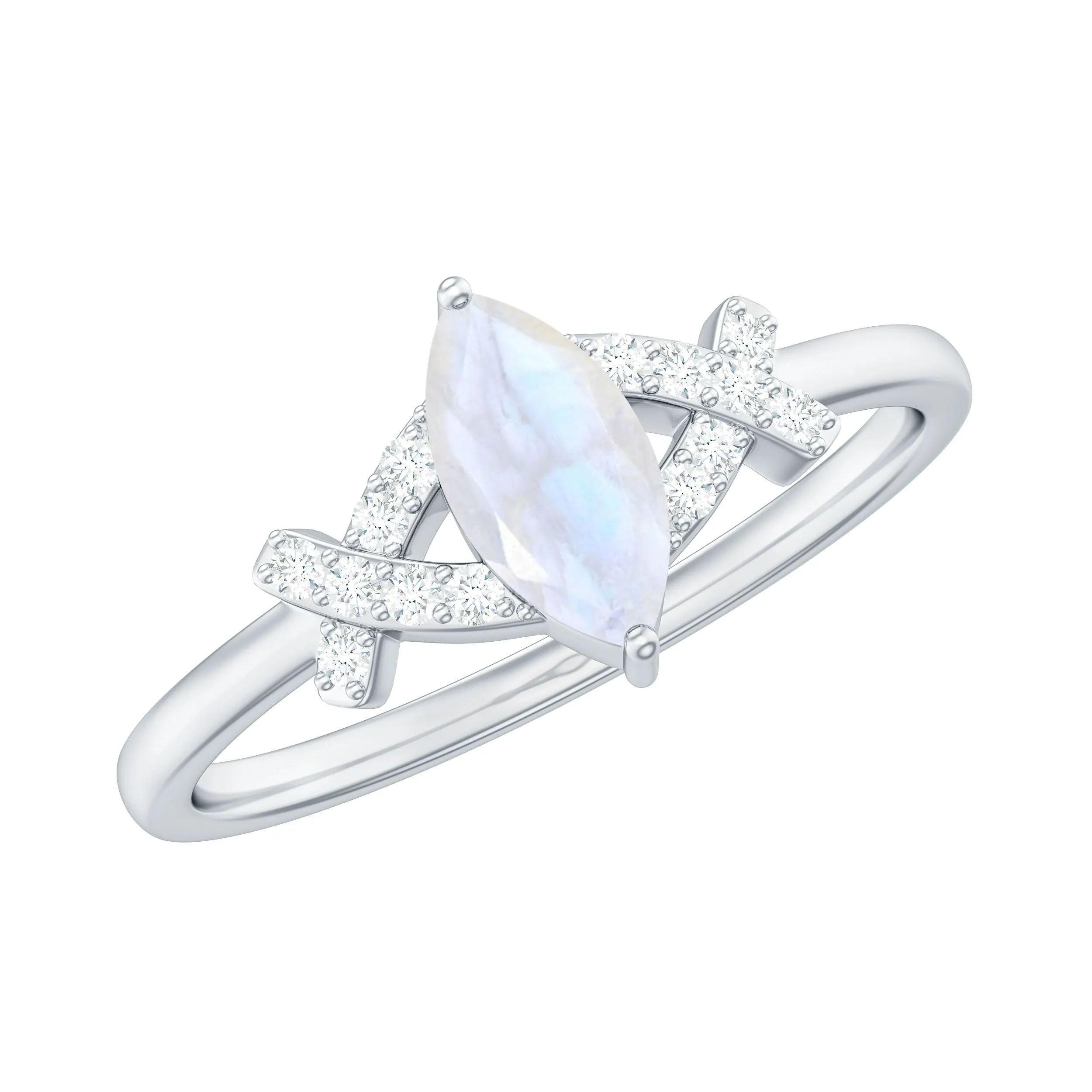 1/2 CT Marquise Cut Moonstone and Diamond Minimal Ring