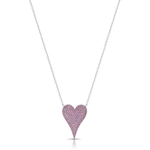 14K Gold & Pink Sapphire Pave Heart Necklace - 0.60ct
