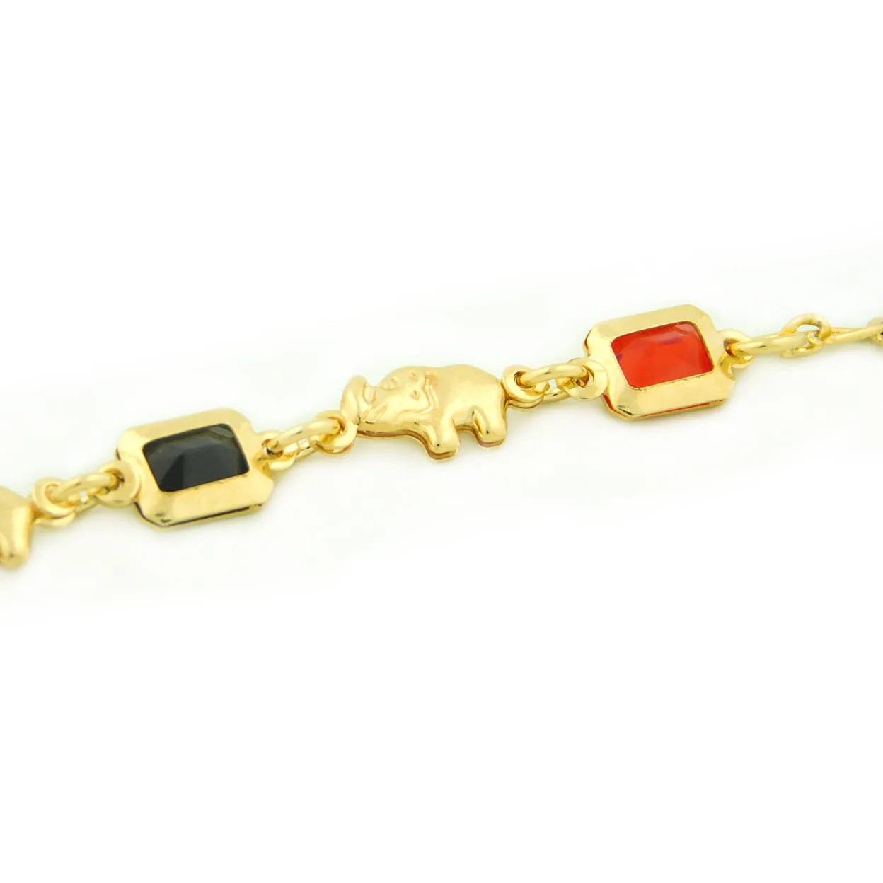 14k Gold Filled Yellow Rectangle Red And Black Elephant Anklet Bracelet 10"