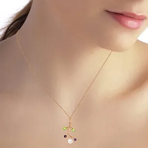 14K Solid Rose Gold Necklace w/ Amethyst, Peridot & Pearl