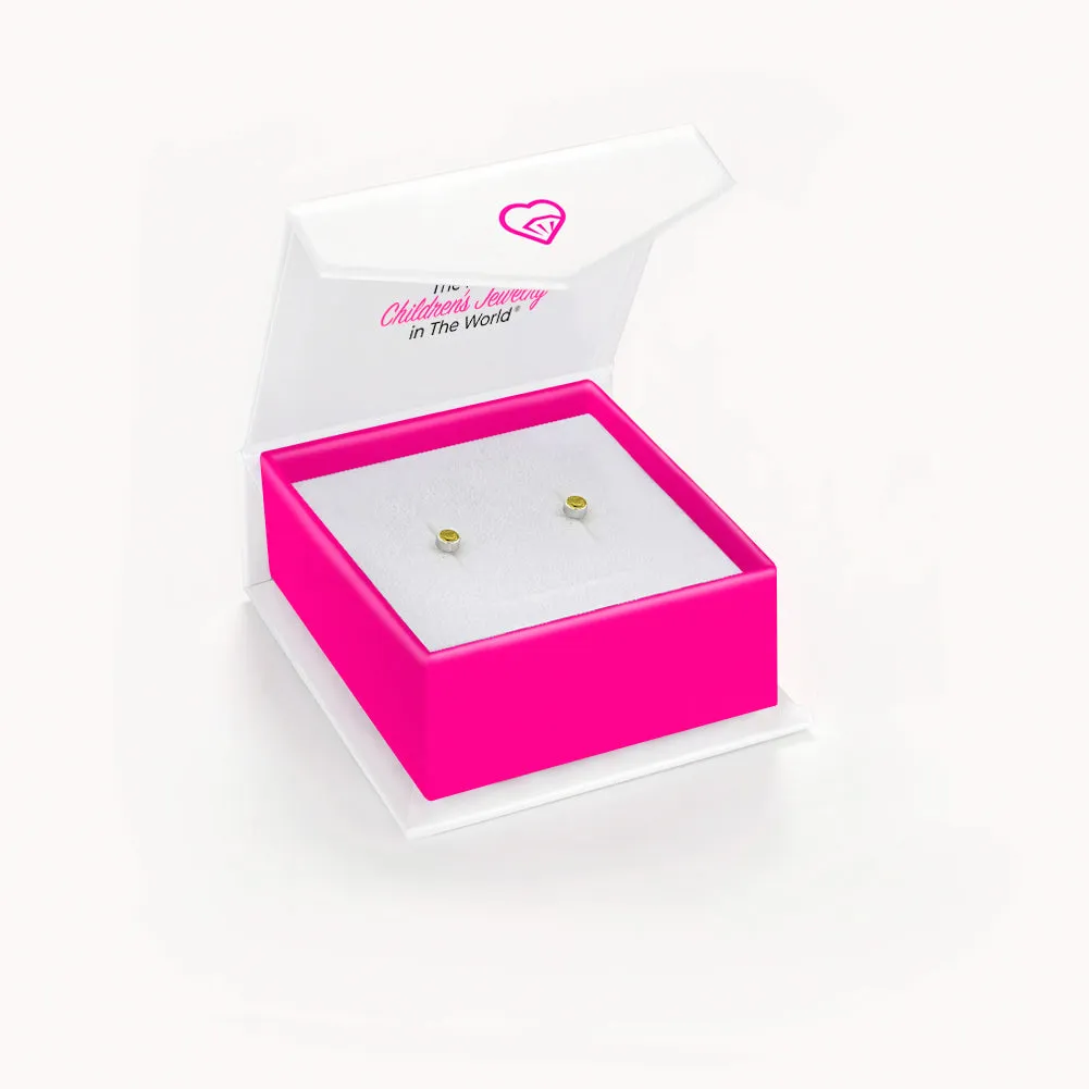 14k White Gold Bezel Set Cubic Zirconia 3mm Baby / Toddler / Kids Earrings Safety Screw Back