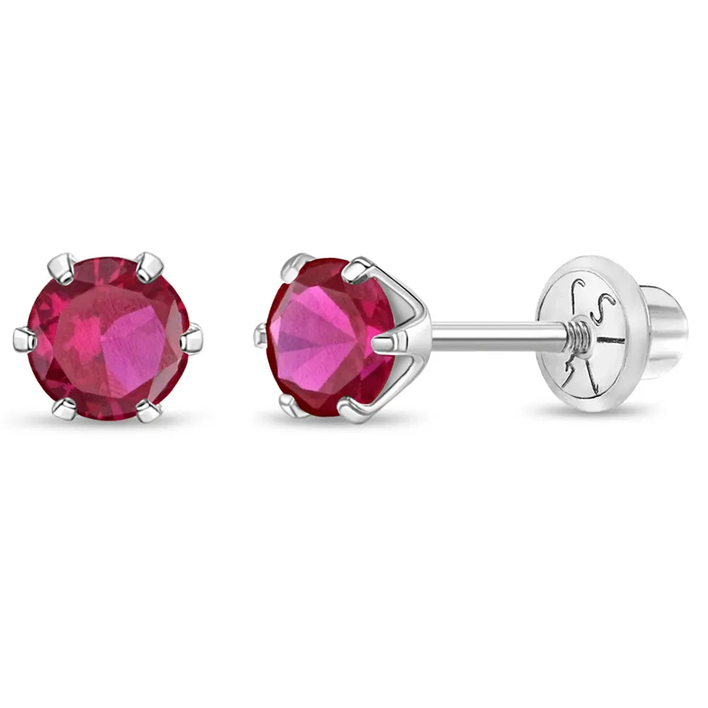 14k White Gold Brilliant Prong Set Cubic Zirconia Kids / Children's / Girls Earrings Safety Screw Back