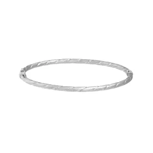 14K White Gold Twisted Brushed Hinged Bangle