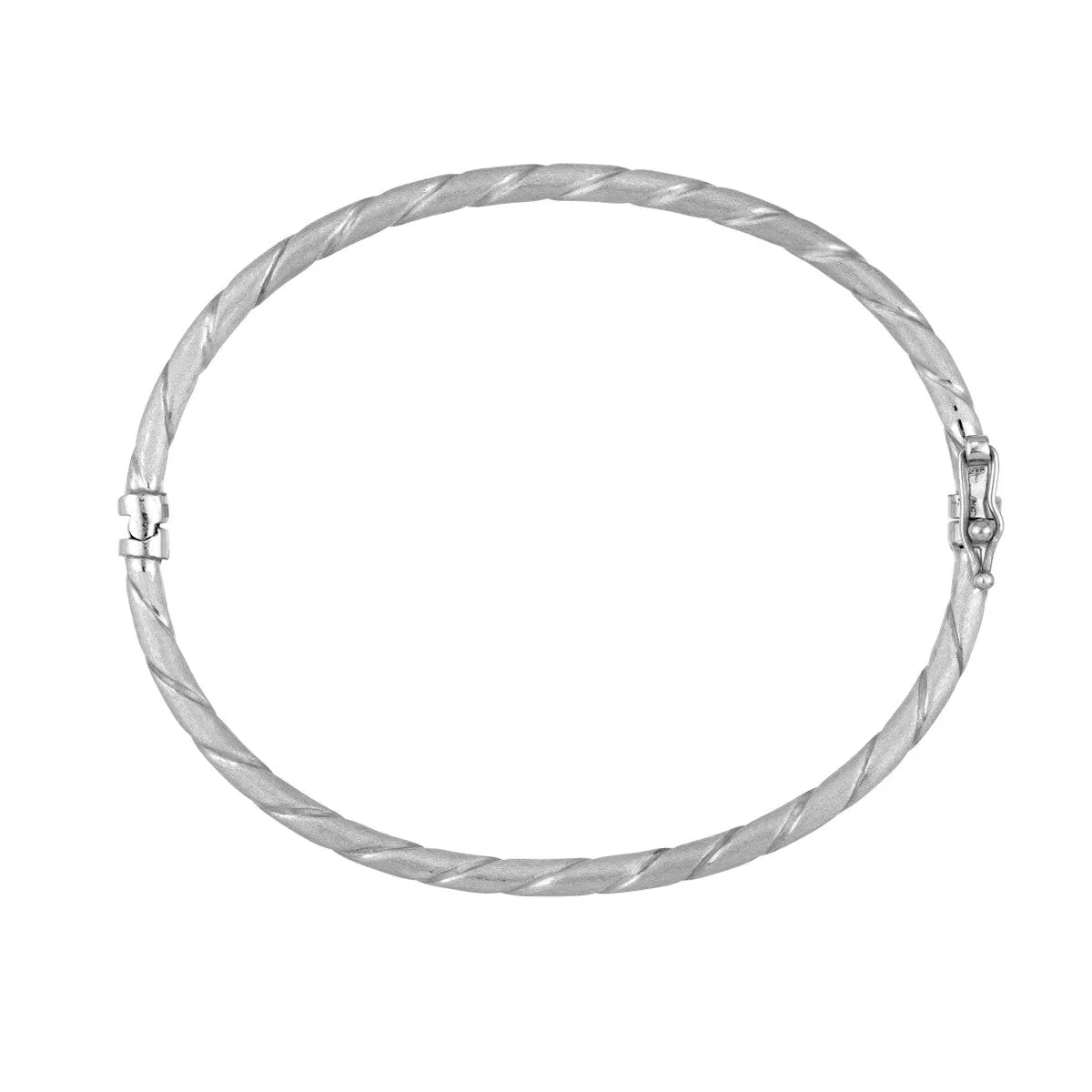 14K White Gold Twisted Brushed Hinged Bangle