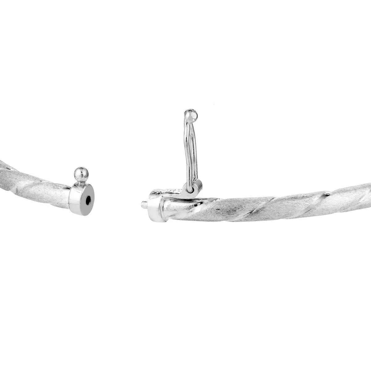 14K White Gold Twisted Brushed Hinged Bangle