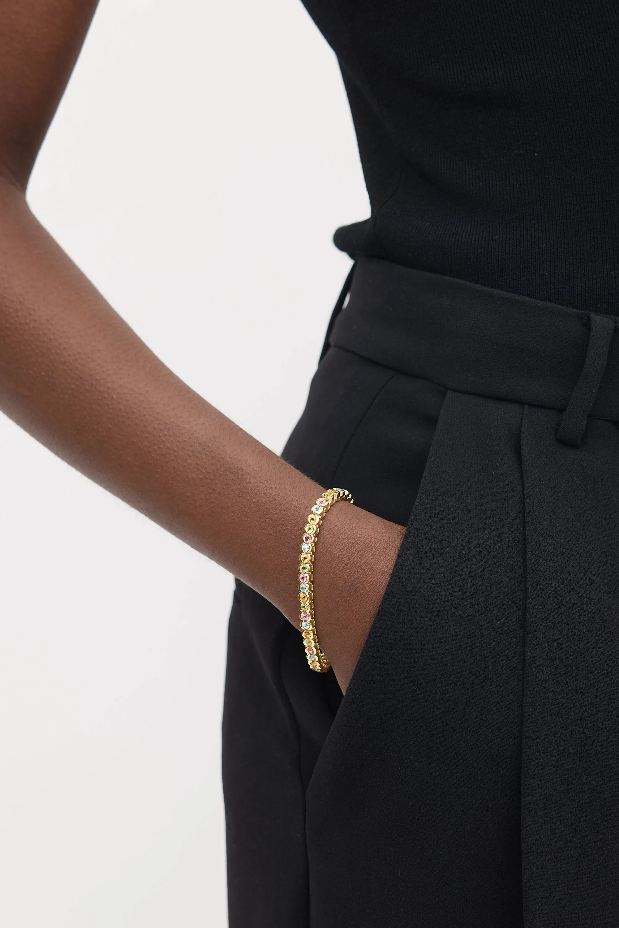 14K Yellow Gold & Multicolour Gem Tennis Bracelet