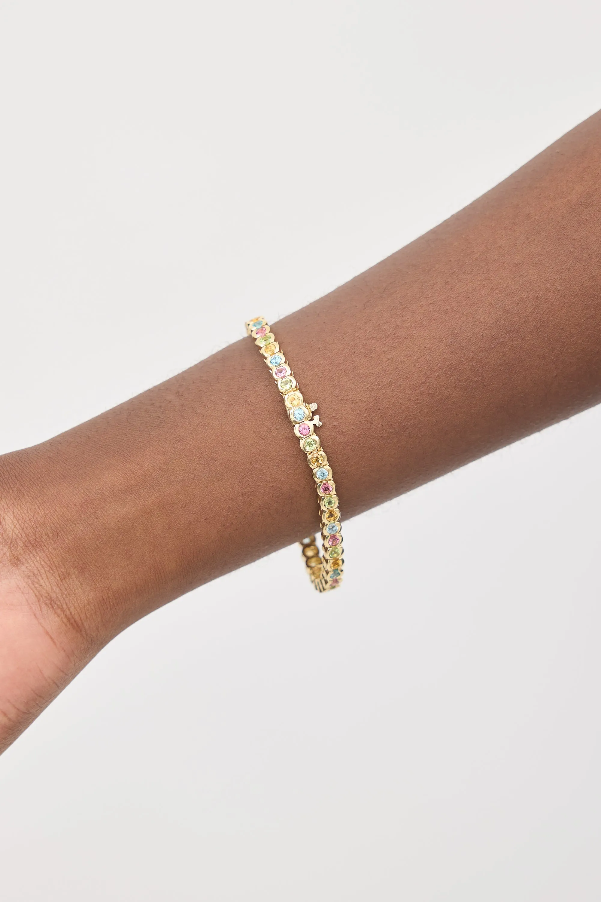 14K Yellow Gold & Multicolour Gem Tennis Bracelet