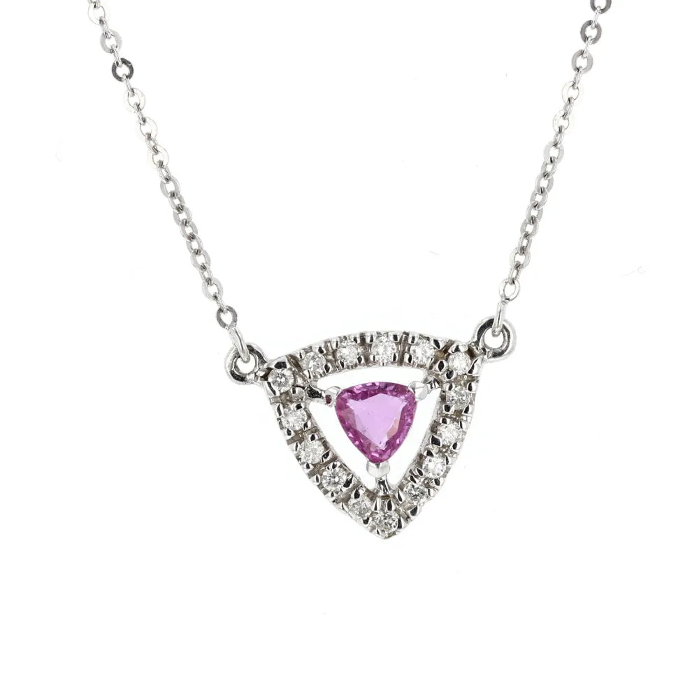 14KT White Gold Diamond & Pink Sapphire Pendant / Necklace