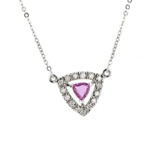14KT White Gold Diamond & Pink Sapphire Pendant / Necklace