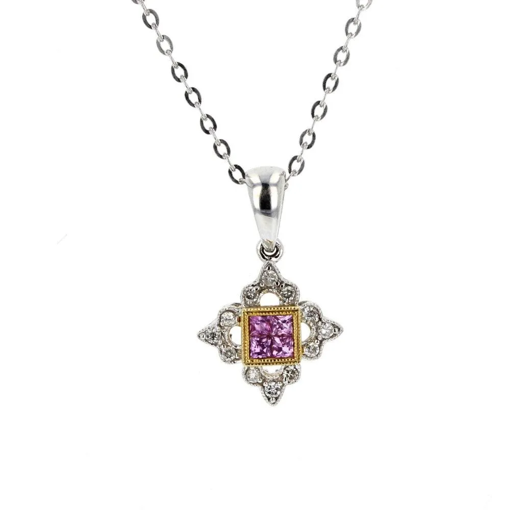 18K Diamond & Pink Sapphire Pendant