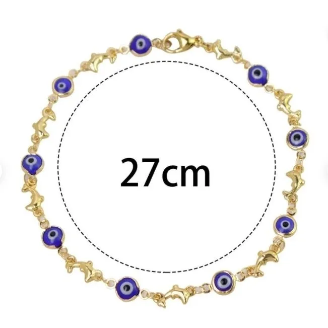 18K Gold Plated Dolphin Blue Evil Eye Anklet
