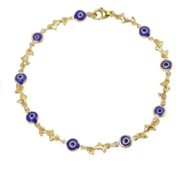 18K Gold Plated Dolphin Blue Evil Eye Anklet