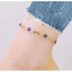 18K Gold Plated Dolphin Blue Evil Eye Anklet