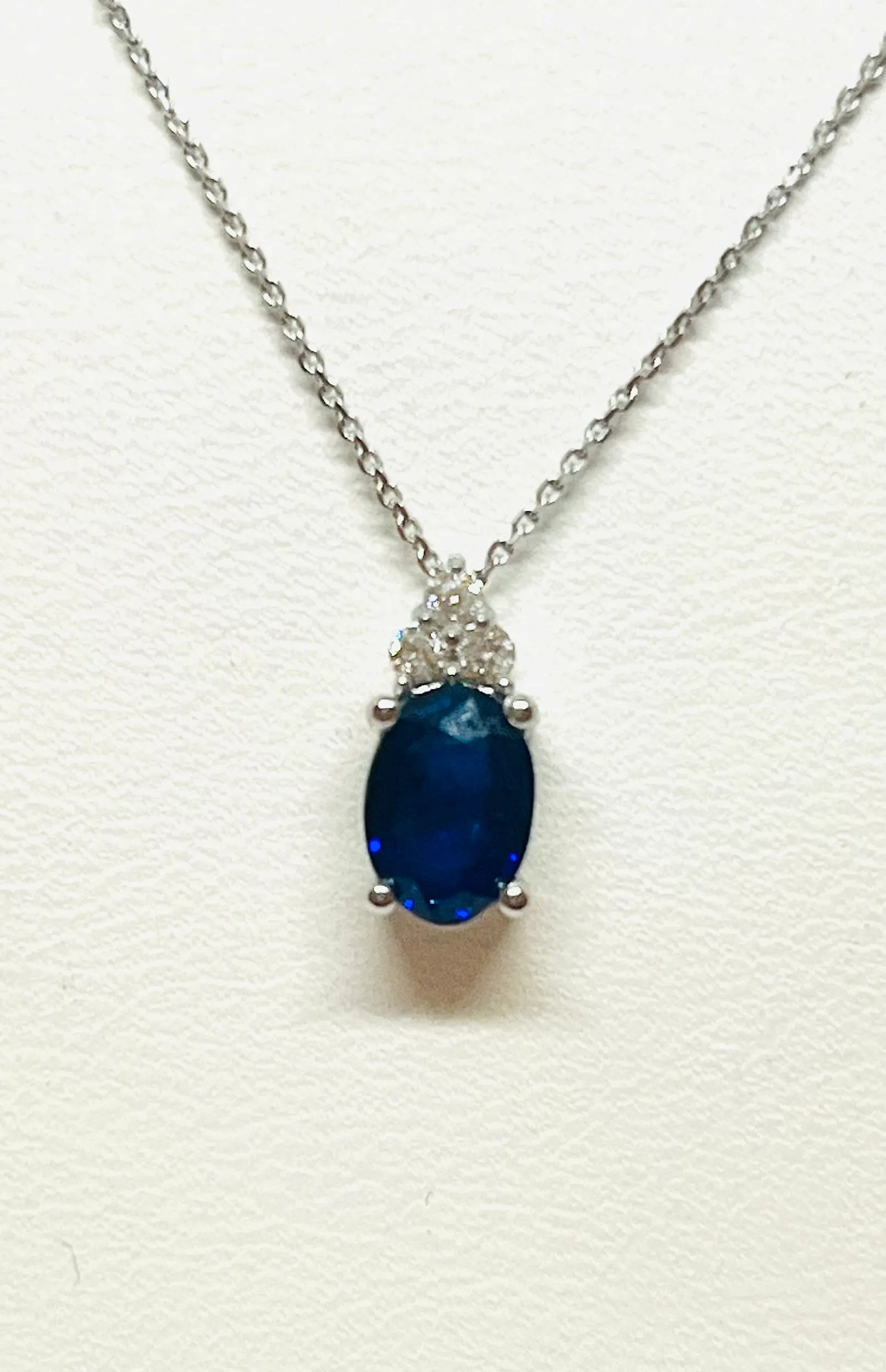 18kt White Gold Natural Sapphire and Diamond Pendant