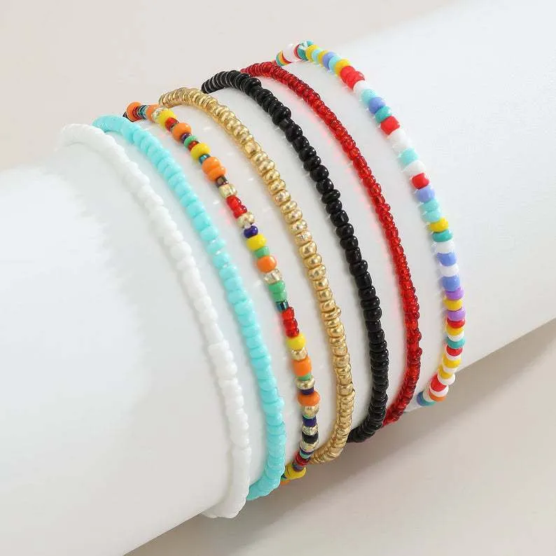 5 Pieces Beaded Anklet, Bead Anklet Ankle Bracelet, Dainty Anklet , Gift for Her, Gift for Girlfriend Wife Mom, Boho Foot Jewelry For Women