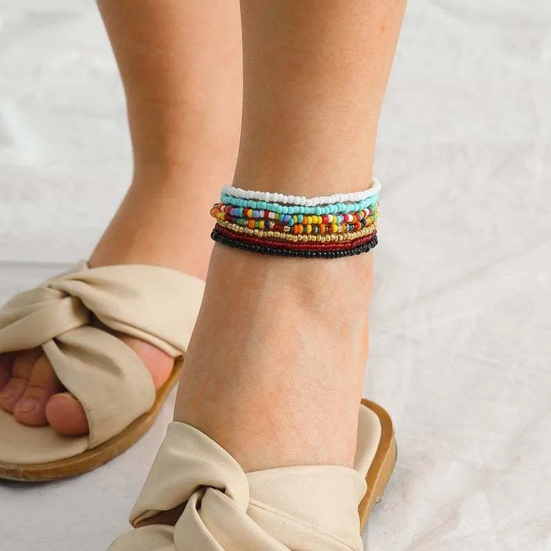 5 Pieces Beaded Anklet, Bead Anklet Ankle Bracelet, Dainty Anklet , Gift for Her, Gift for Girlfriend Wife Mom, Boho Foot Jewelry For Women