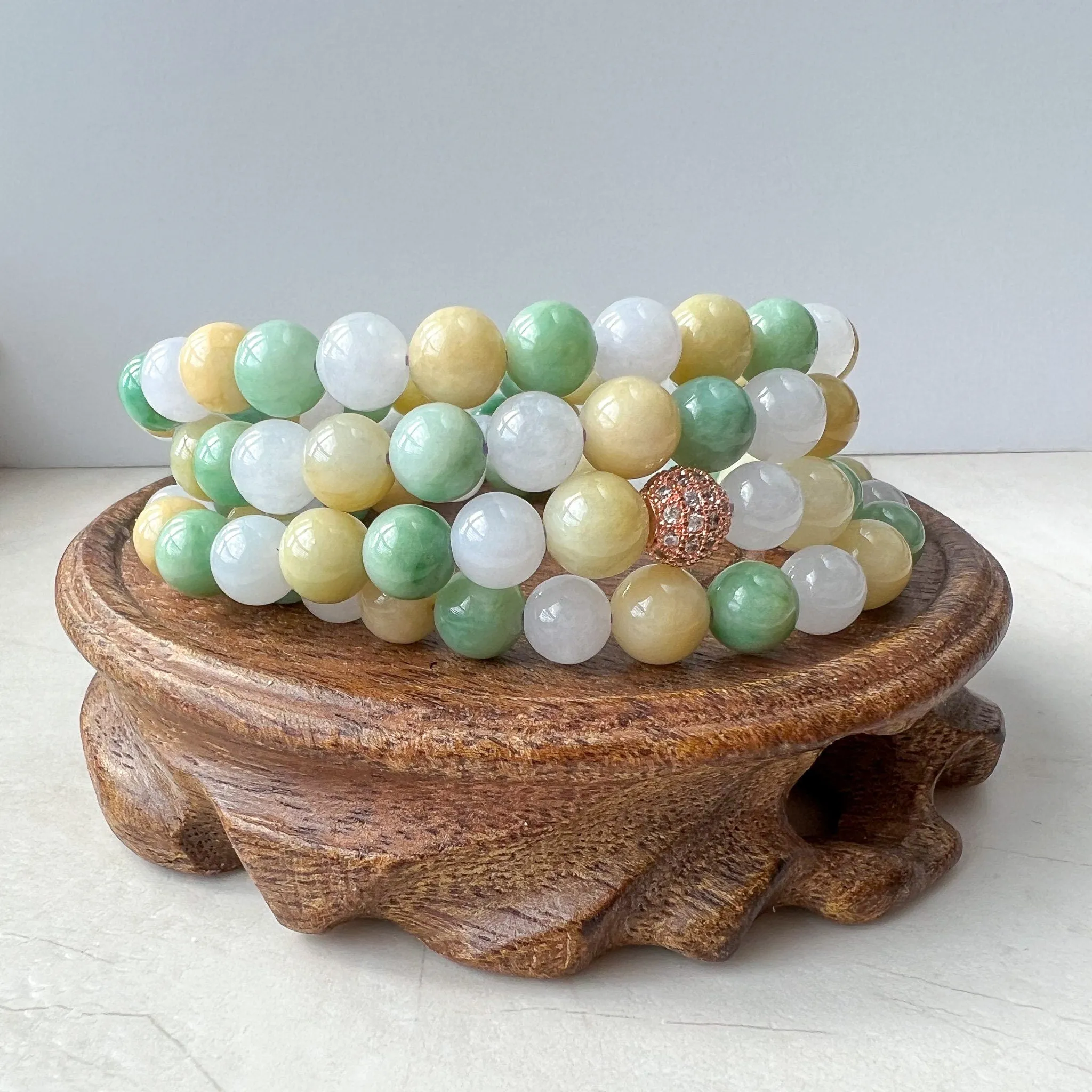 7.75 mm Jadeite Jade Wrapped Bead Bracelet/Necklace, Multi Color Green Yellow White Light Purple Jade, XNZ-0822-1673672515