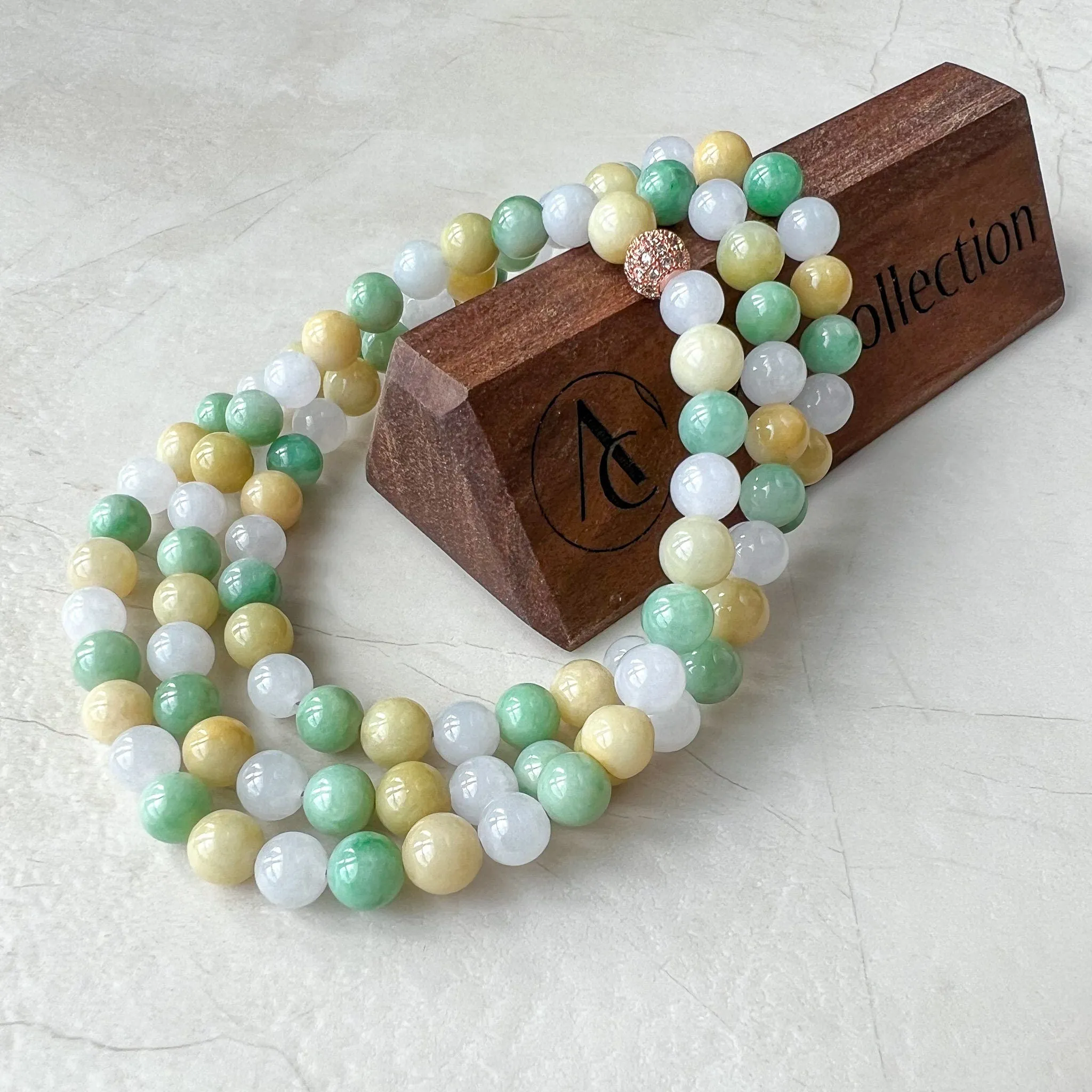 7.75 mm Jadeite Jade Wrapped Bead Bracelet/Necklace, Multi Color Green Yellow White Light Purple Jade, XNZ-0822-1673672515