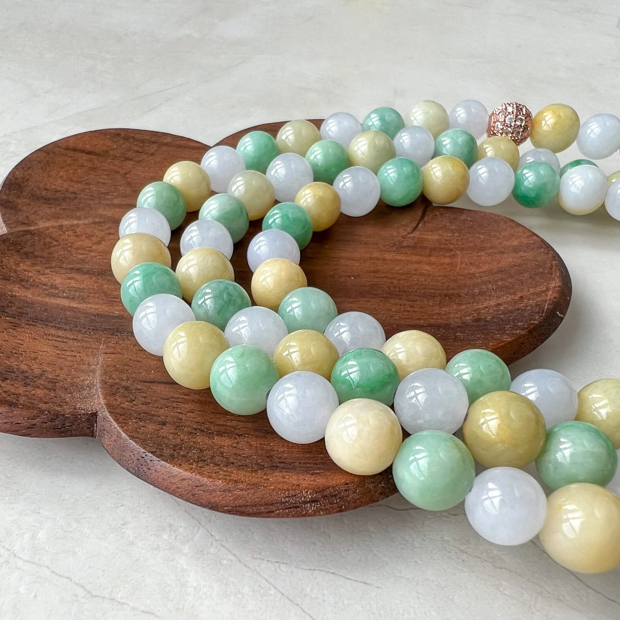 7.75 mm Jadeite Jade Wrapped Bead Bracelet/Necklace, Multi Color Green Yellow White Light Purple Jade, XNZ-0822-1673672515