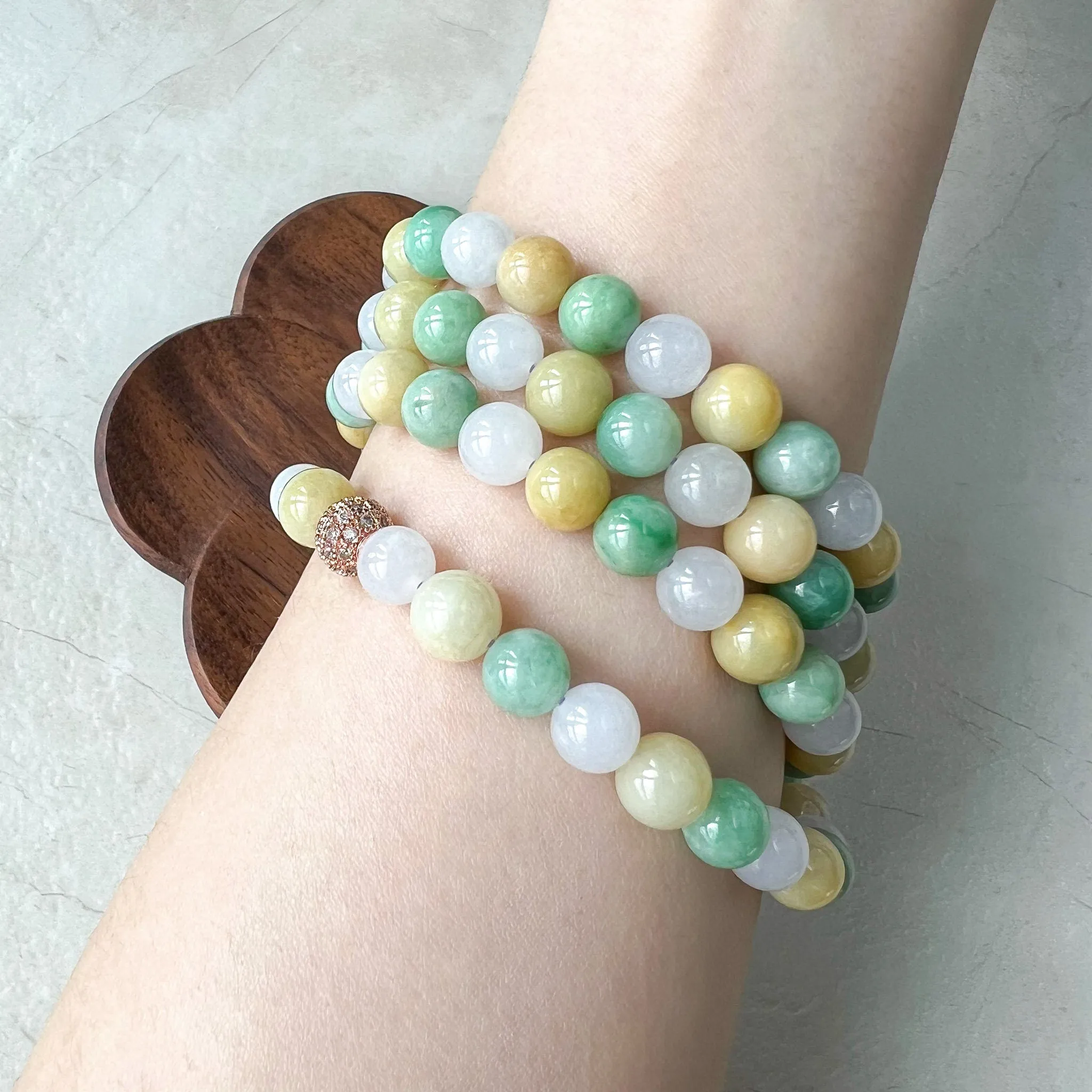 7.75 mm Jadeite Jade Wrapped Bead Bracelet/Necklace, Multi Color Green Yellow White Light Purple Jade, XNZ-0822-1673672515