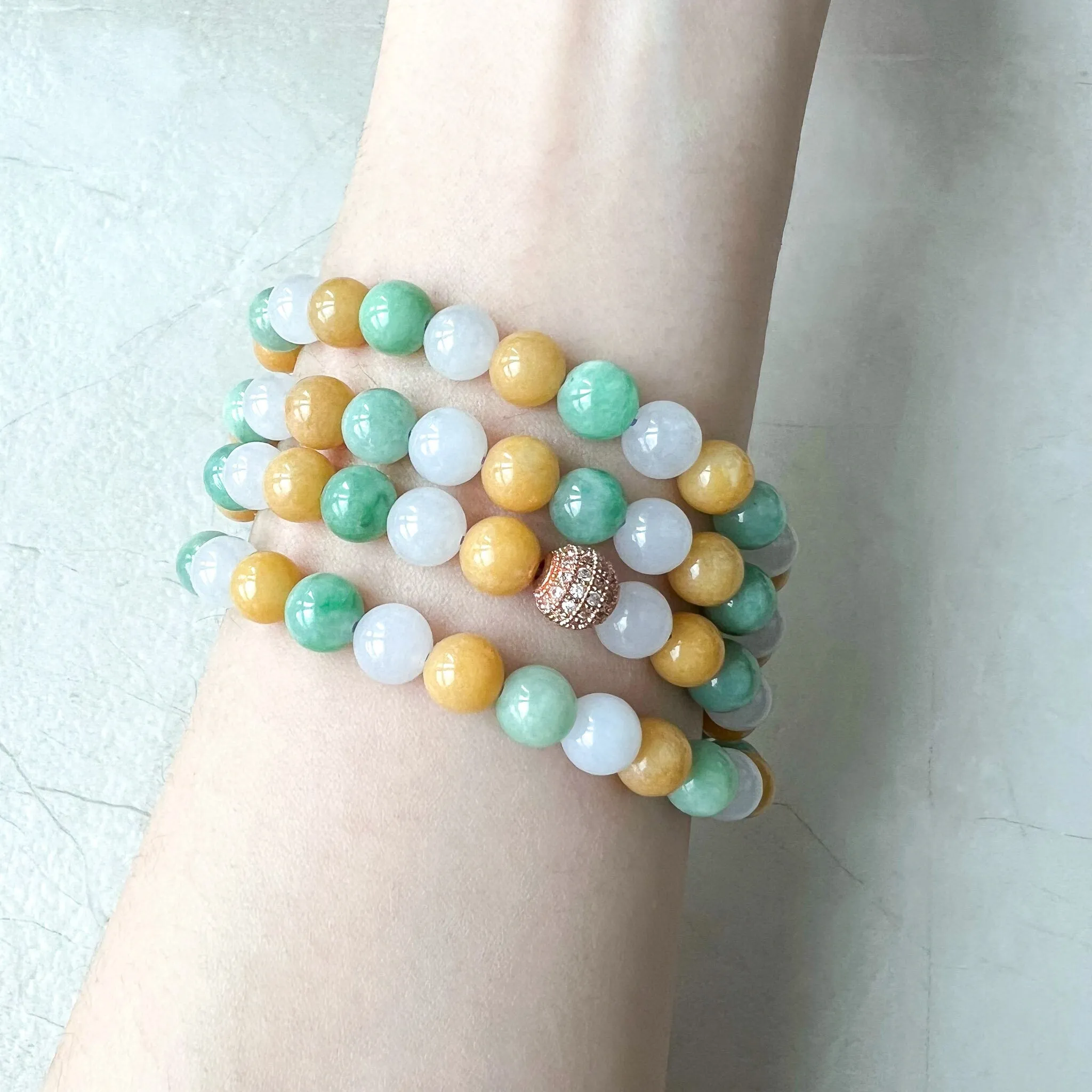7.75 mm Jadeite Jade Wrapped Bead Bracelet/Necklace, Multi Color Green Yellow White Light Purple Jade, XNZ-0822-1673673098