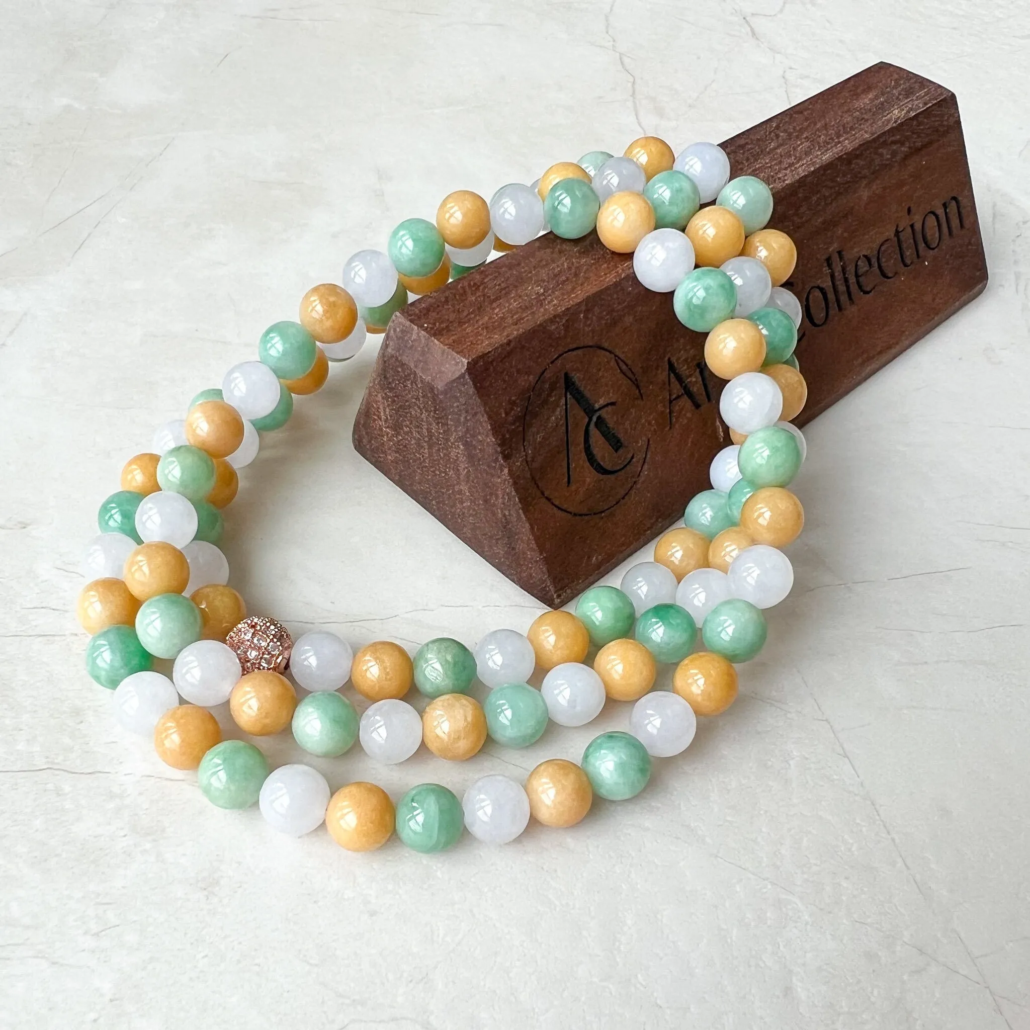 7.75 mm Jadeite Jade Wrapped Bead Bracelet/Necklace, Multi Color Green Yellow White Light Purple Jade, XNZ-0822-1673673098