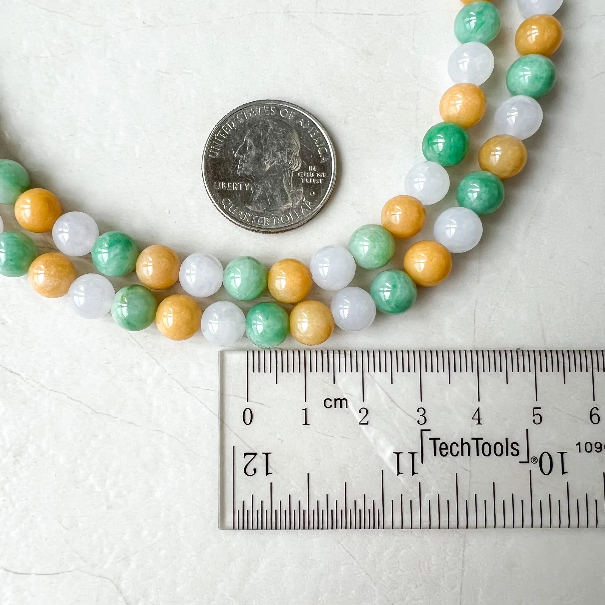 7.75 mm Jadeite Jade Wrapped Bead Bracelet/Necklace, Multi Color Green Yellow White Light Purple Jade, XNZ-0822-1673673098