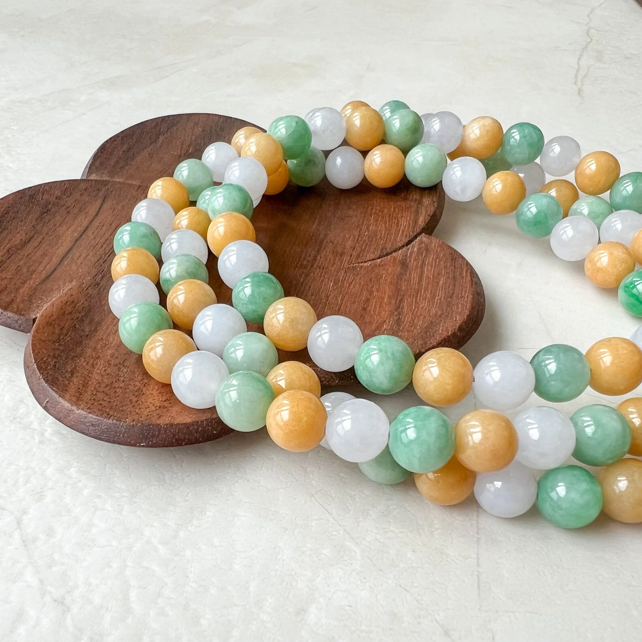 7.75 mm Jadeite Jade Wrapped Bead Bracelet/Necklace, Multi Color Green Yellow White Light Purple Jade, XNZ-0822-1673673098