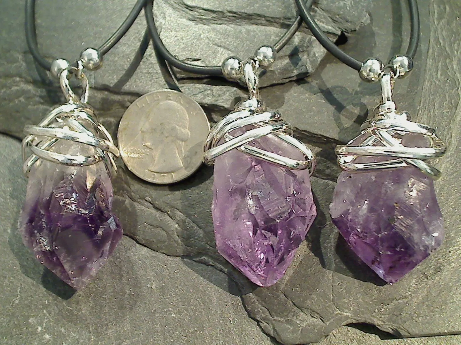 Amethyst Large Crystal Point Necklace - Silver Plated