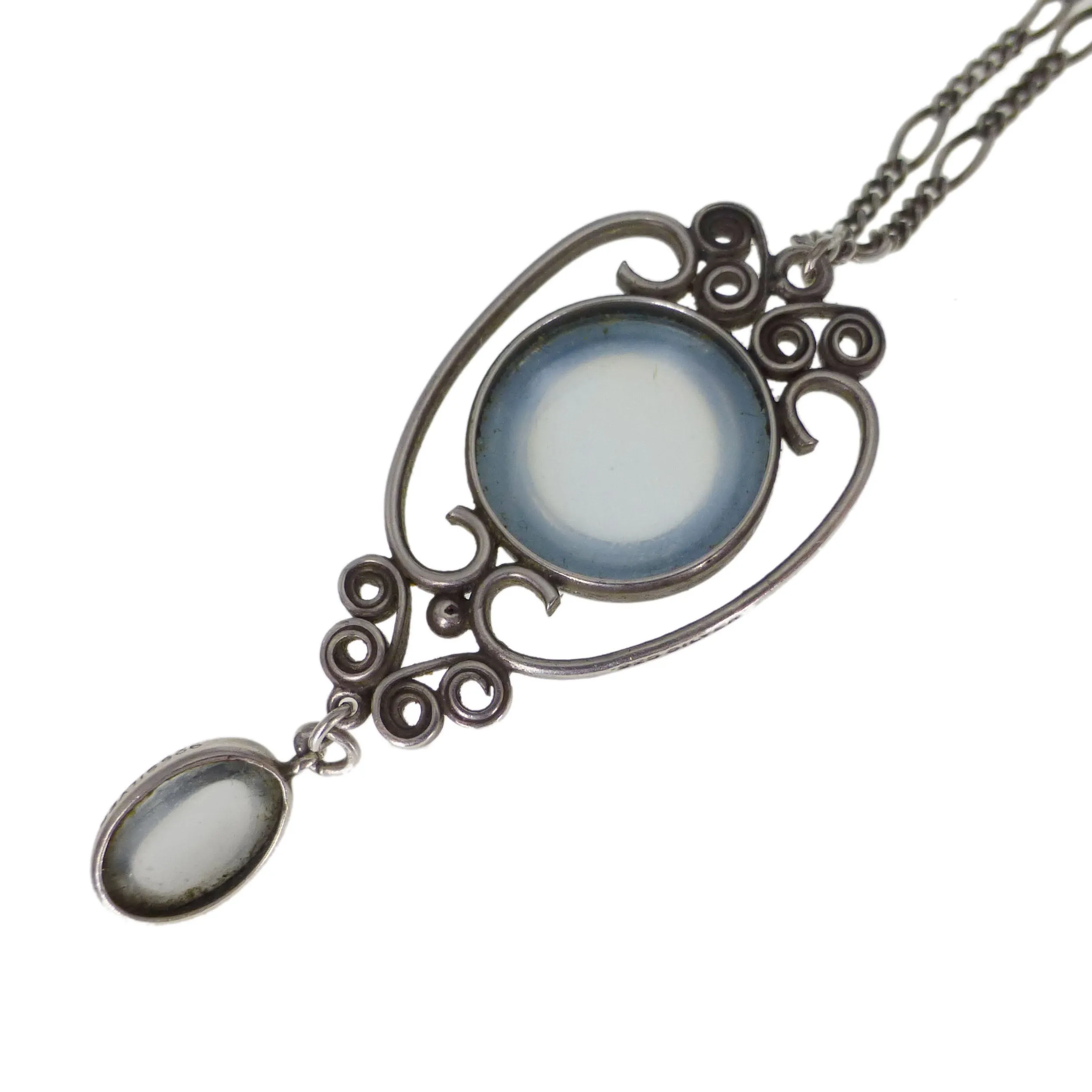Antique Art Deco Silver Moonstone Pendant Necklace