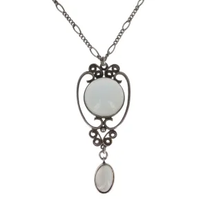 Antique Art Deco Silver Moonstone Pendant Necklace