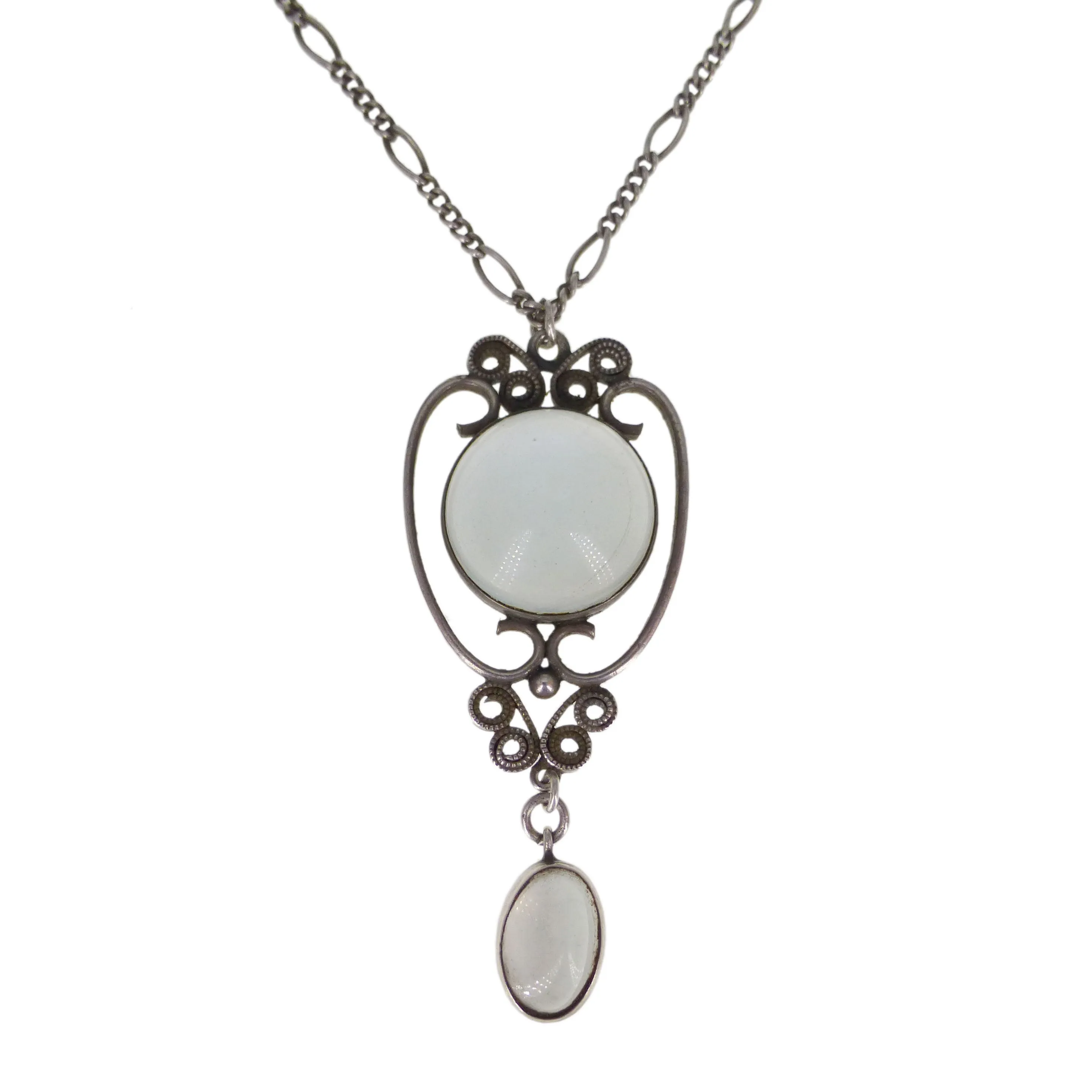 Antique Art Deco Silver Moonstone Pendant Necklace
