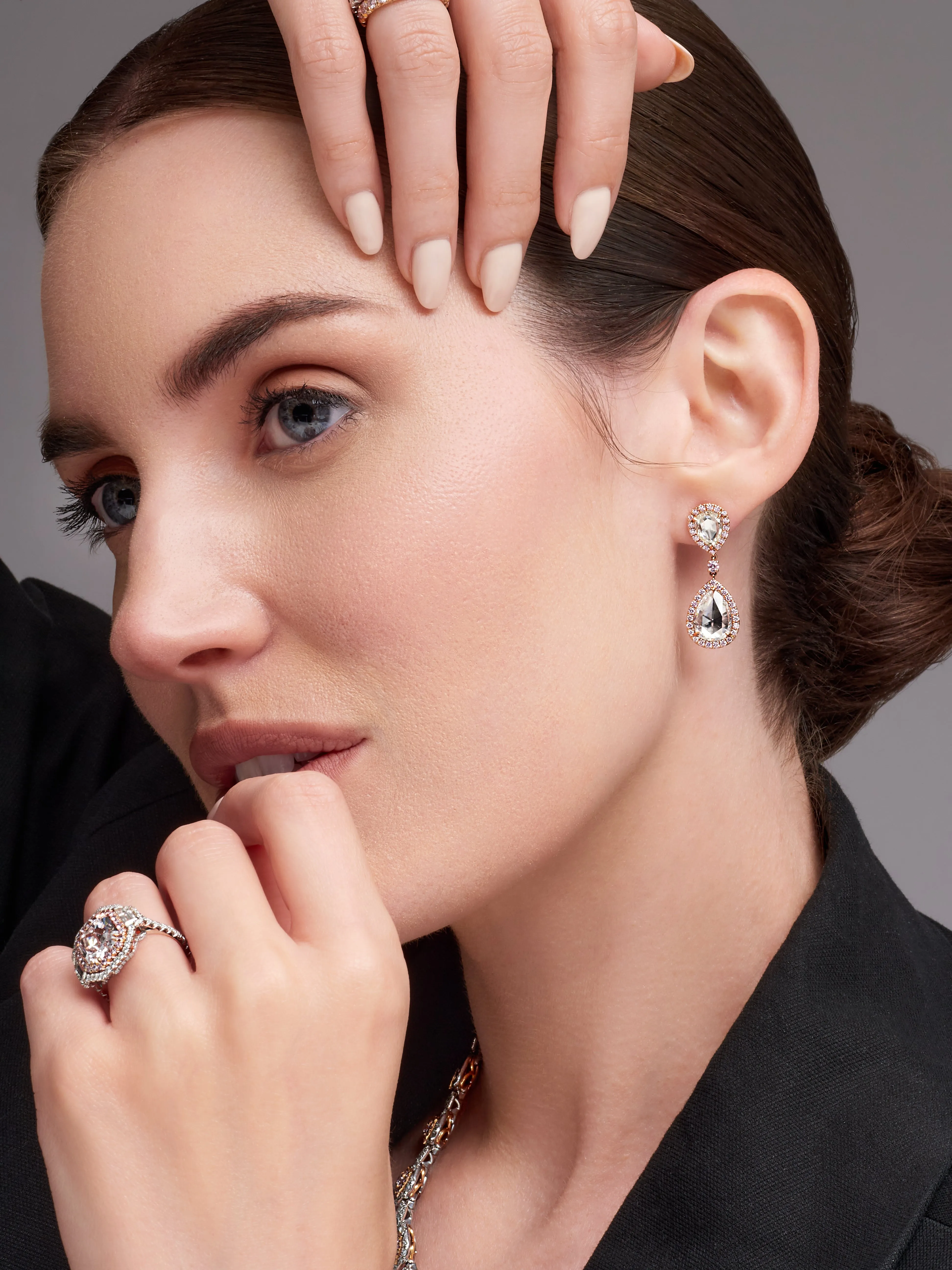 Argyle Pink and White Diamond Rose Cut Earrings