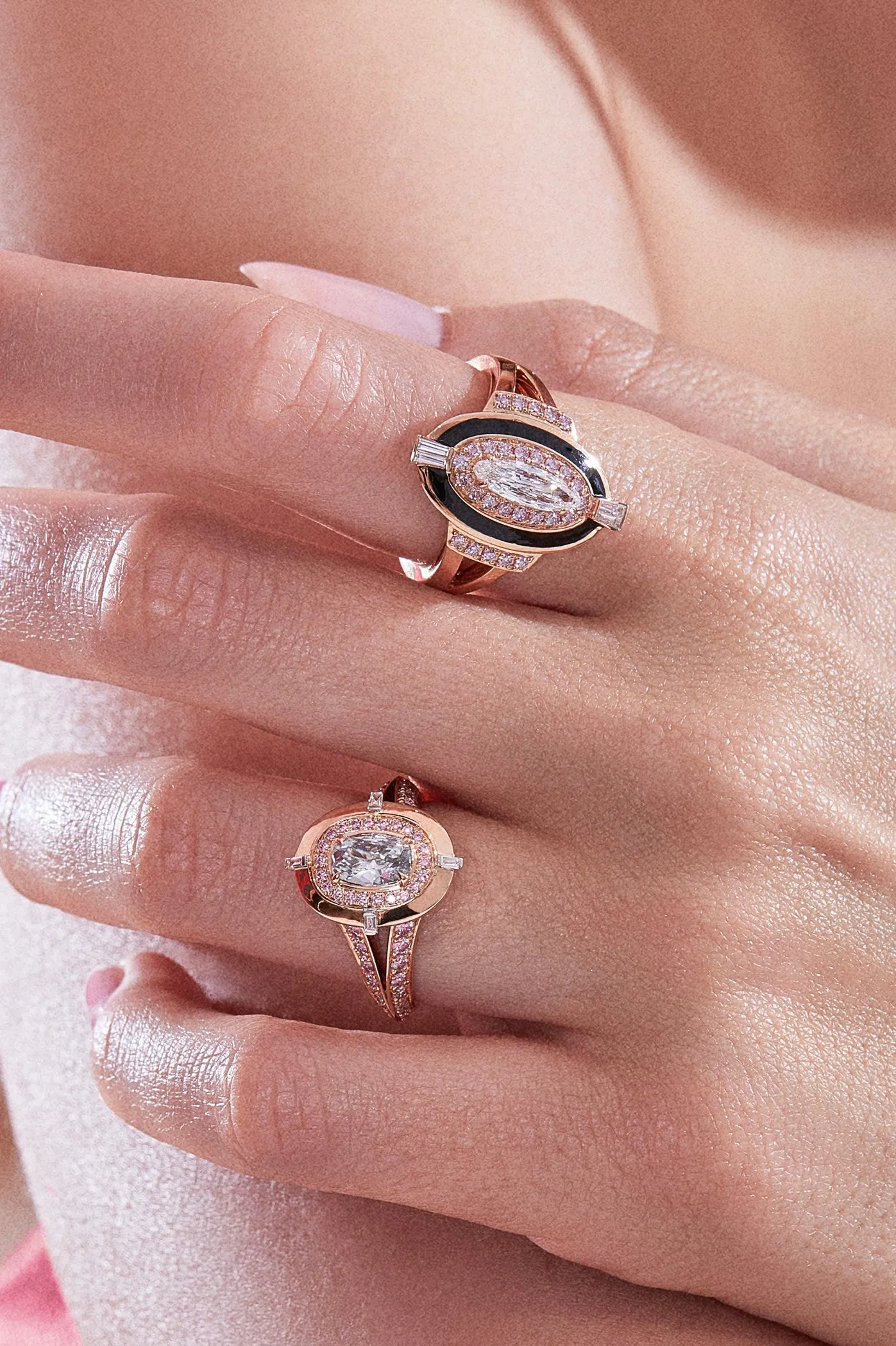 Argyle Pink Diamond and White Diamond Enamel Ring