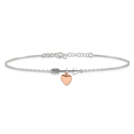 Arrow with Rose-tone Heart  Anklet