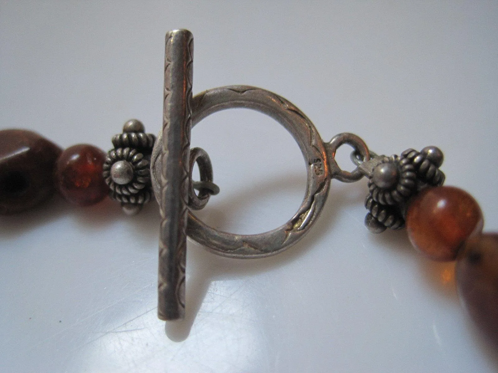 Beatutiful Vintage Amber Turquoise and Sterling Silver Petite Choker Necklace