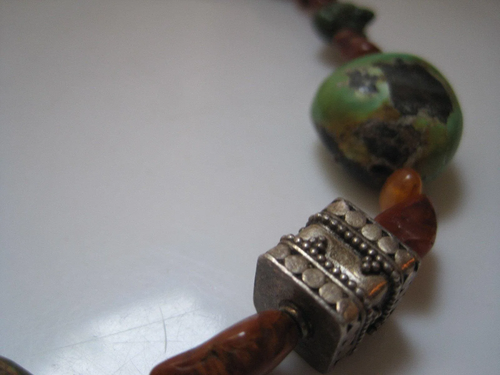 Beatutiful Vintage Amber Turquoise and Sterling Silver Petite Choker Necklace