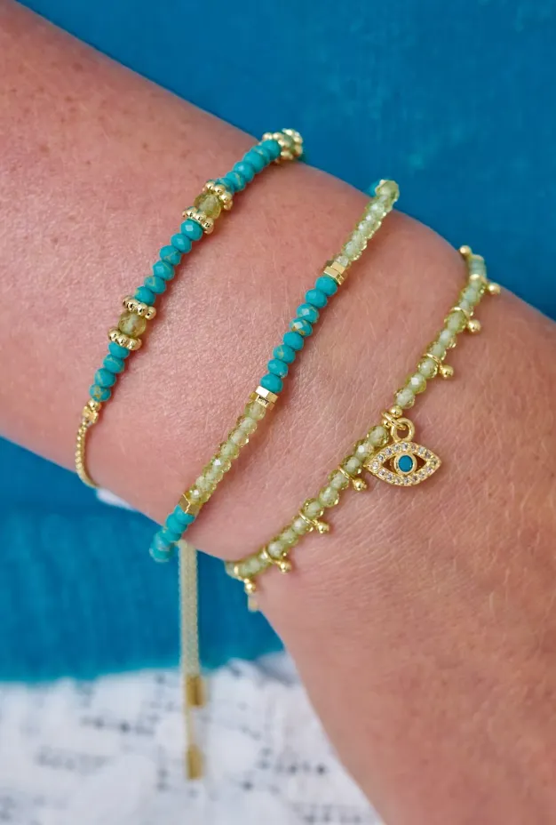 Bimini Peridot and Turquoise Gold Stacking Bracelet