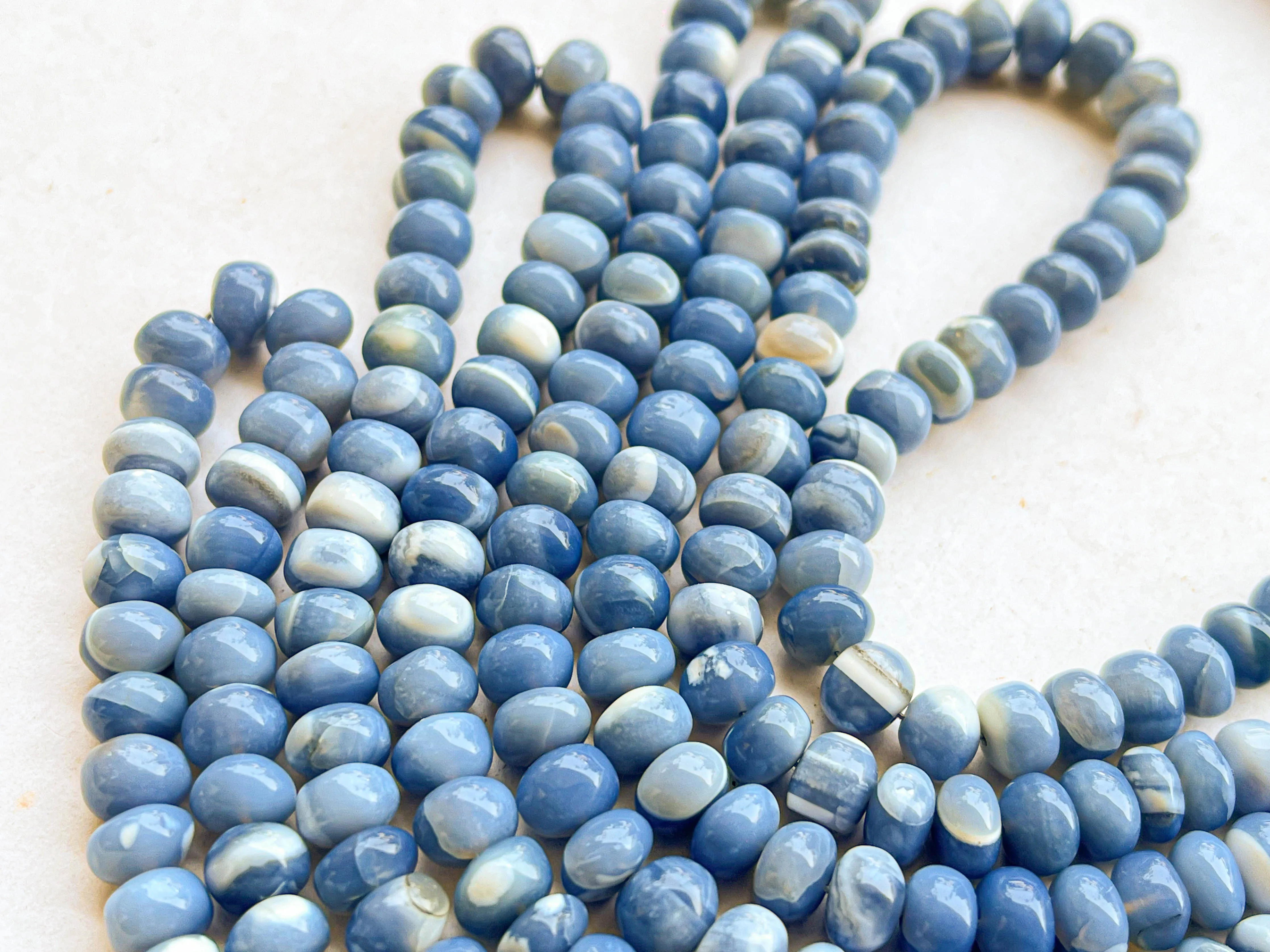 Blue Opal Smooth Rondelle Beads