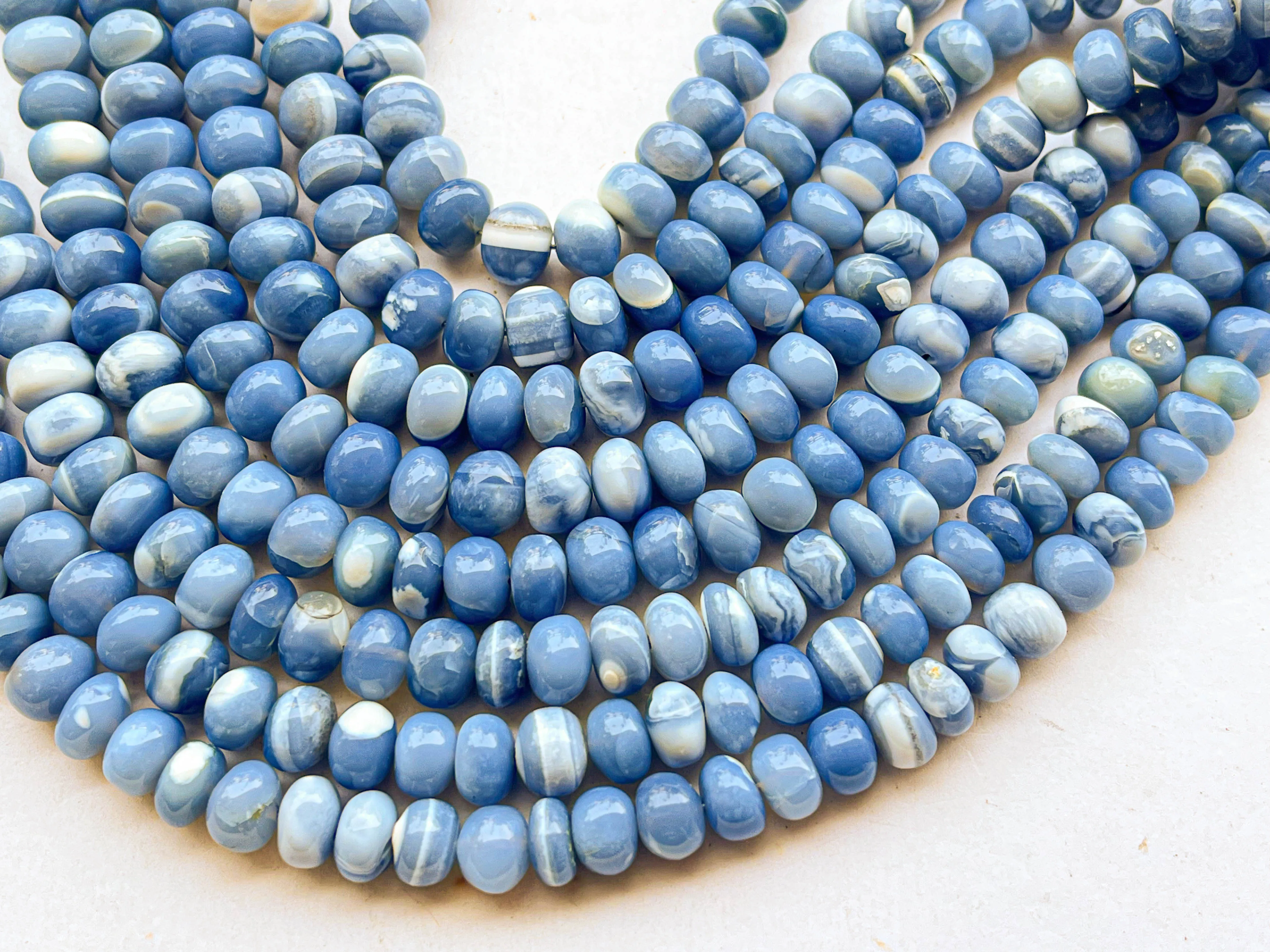 Blue Opal Smooth Rondelle Beads