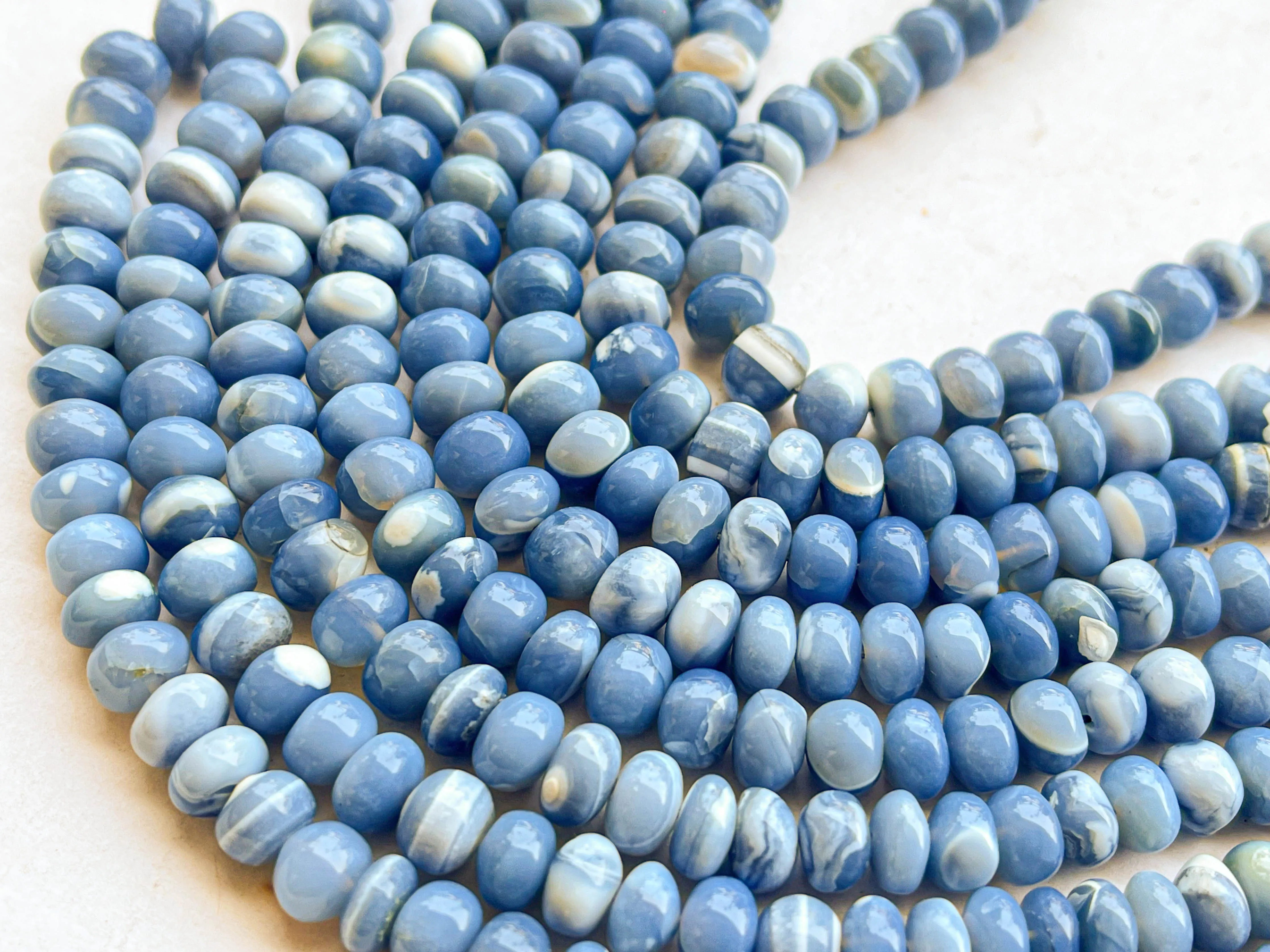 Blue Opal Smooth Rondelle Beads